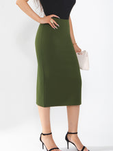 Women's midi skirt is fashionable and stylish, wrinkle free, with elastic pockets for office environment