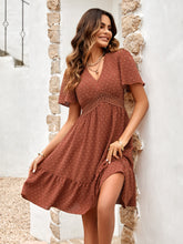 Women's summer V-neck solid color waist cinching dress