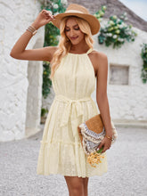 Women's dress casual vacation hanging neck sleeveless waist tie