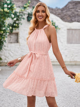 Women's dress casual vacation hanging neck sleeveless waist tie