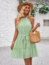 Women's dress casual vacation hanging neck sleeveless waist tie