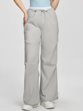 Women's pants high waisted loose straight tube drawstring pocket for sports and leisure, outdoor hiking and mountaineering