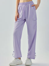 Women's pants high waisted loose straight tube drawstring pocket for sports and leisure, outdoor hiking and mountaineering