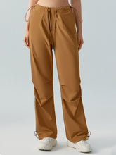 Women's long pants with sun protection, high waisted, loose fitting straight leg work pants, drawstring pockets for sports and leisure