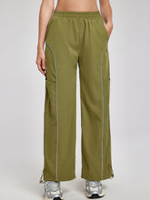 Women's pants high waisted loose straight tube drawstring pocket for sports and leisure, outdoor hiking and mountaineering