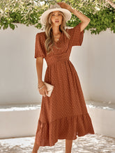 Women's dress summer new V-neck ruffle sleeves solid color