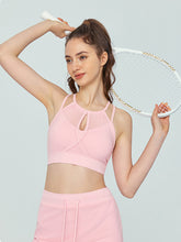 Women's vest, camisole, exercise, fitness, yoga, hanging neck, mesh, hollow out, fake two-piece bra