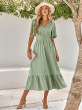 Women's dress summer new V-neck ruffle sleeves solid color