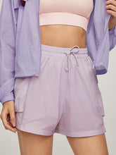 Women's sports shorts with loose drawstring pockets, yoga five quarter pants, outdoor running and fitness cycling pants