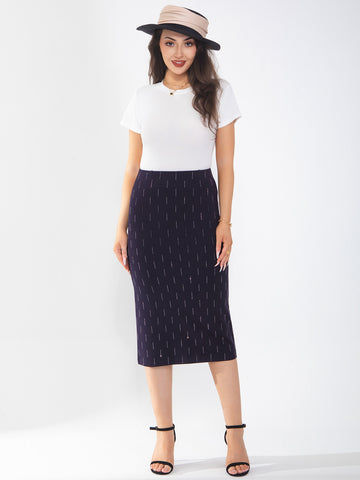 Women's midi skirt is fashionable and stylish, wrinkle free, with elastic pockets for office environment