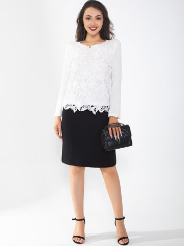 Women's midi skirt is fashionable and stylish, wrinkle free, with elastic pockets for office environment
