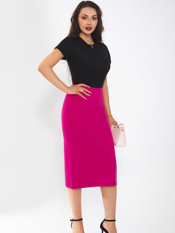 Women's midi skirt is fashionable and stylish, wrinkle free, with elastic pockets for office environment