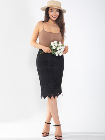 Women's midi skirt with lace hollow out, classic and fashionable for going on vacation