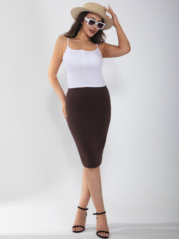 Women's midi skirt is fashionable and stylish, wrinkle free, with elastic pockets for office environment
