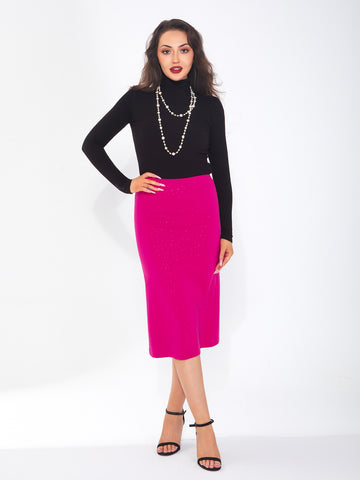 Women's midi skirt is fashionable and stylish, wrinkle free, with elastic pockets for office environment