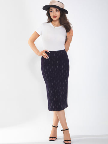 Women's midi skirt is fashionable and stylish, wrinkle free, with elastic pockets for office environment