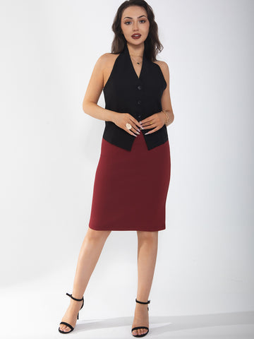 Women's midi skirt is fashionable and stylish, wrinkle free, with elastic pockets for office environment