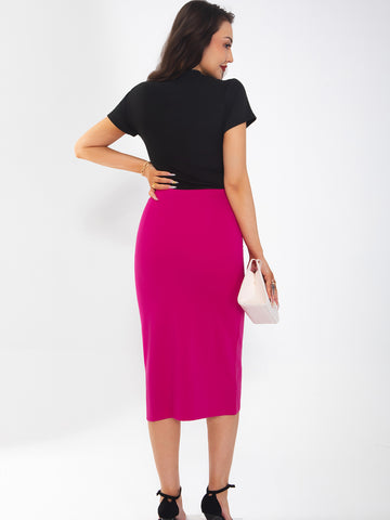 Women's midi skirt is fashionable and stylish, wrinkle free, with elastic pockets for office environment