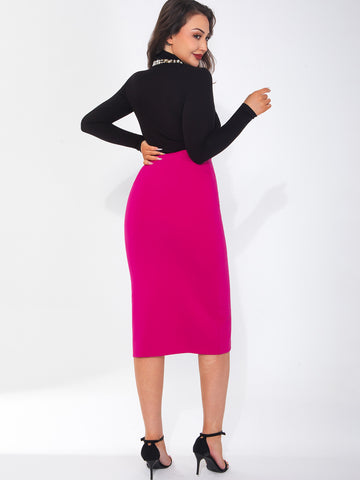 Women's midi skirt is fashionable and stylish, wrinkle free, with elastic pockets for office environment