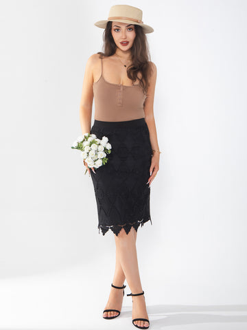 Women's midi skirt with lace hollow out, classic and fashionable for going on vacation
