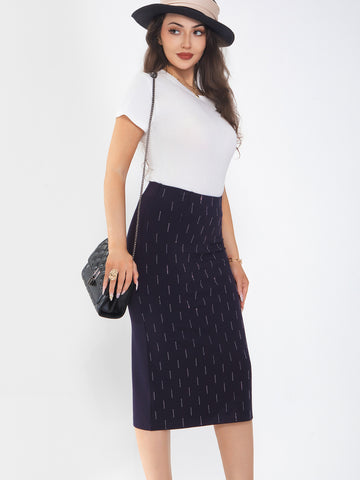 Women's midi skirt is fashionable and stylish, wrinkle free, with elastic pockets for office environment