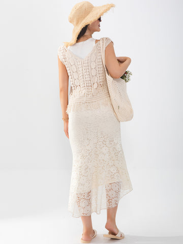 Ladies' midi skirt with lace hollow out, classic and fashionable for going on vacation