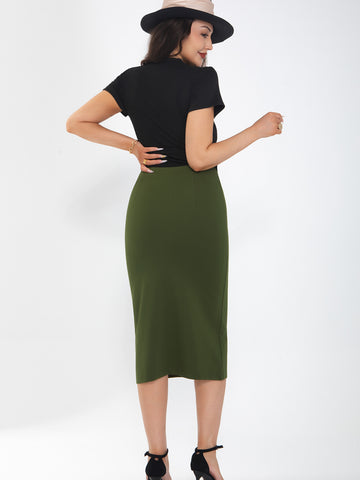 Women's midi skirt is fashionable and stylish, wrinkle free, with elastic pockets for office environment