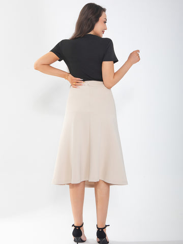 Ladies' midi skirt is fashionable and stylish, wrinkle free, with elastic pockets for office environment