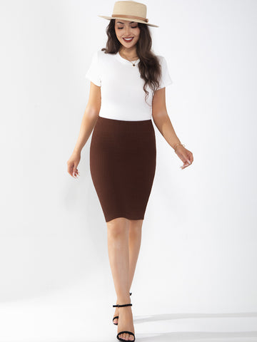 Women's midi skirt is fashionable and stylish, wrinkle free, with elastic pockets for office environment