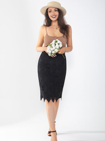 Women's midi skirt with lace hollow out, classic and fashionable for going on vacation