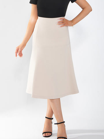 Ladies' midi skirt is fashionable and stylish, wrinkle free, with elastic pockets for office environment