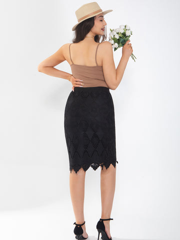 Women's midi skirt with lace hollow out, classic and fashionable for going on vacation