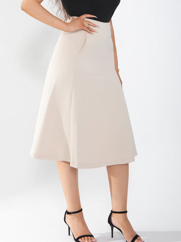 Ladies' midi skirt is fashionable and stylish, wrinkle free, with elastic pockets for office environment