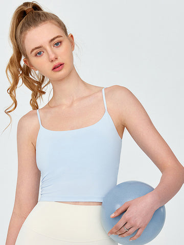 Women's vest with thin shoulder straps, sports and fitness top, yoga gathering bra, running training