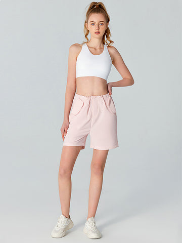 Women's sports shorts with loose drawstring pockets, yoga five quarter pants, outdoor running and fitness cycling pants