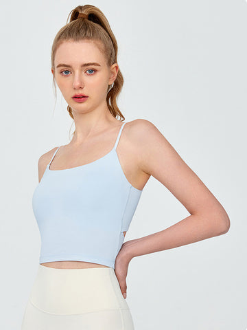 Women's vest with thin shoulder straps, sports and fitness top, yoga gathering bra, running training