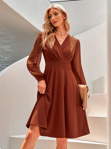 Women's long-sleeved dress for autumn and winter, trendy V-neck jacquard