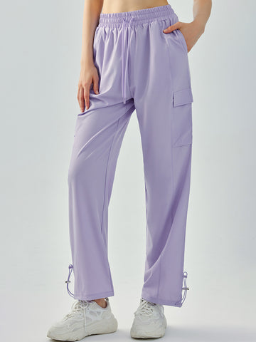 Women's pants high waisted loose straight tube drawstring pocket for sports and leisure, outdoor hiking and mountaineering