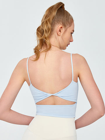 Women's vest with thin shoulder straps, sports and fitness top, yoga gathering bra, running training