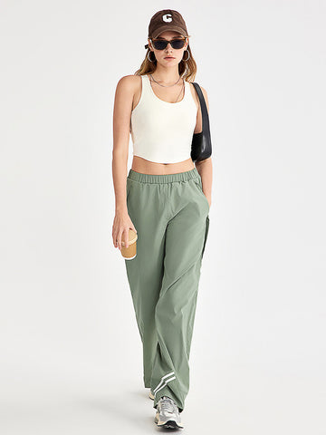Women's pants high waisted loose straight tube pocket for sports and leisure, outdoor hiking and mountaineering
