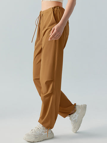 Women's long pants with sun protection, high waisted, loose fitting straight leg work pants, drawstring pockets for sports and leisure