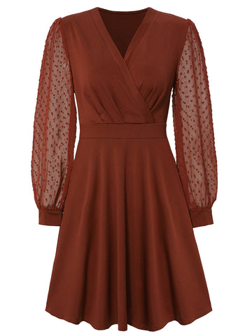 Women's long-sleeved dress for autumn and winter, trendy V-neck jacquard