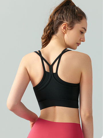 Women's vest, camisole, exercise, fitness, yoga, hanging neck, mesh, hollow out, fake two-piece bra