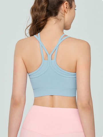 Women's vest, camisole, exercise, fitness, yoga, hanging neck, mesh, hollow out, fake two-piece bra