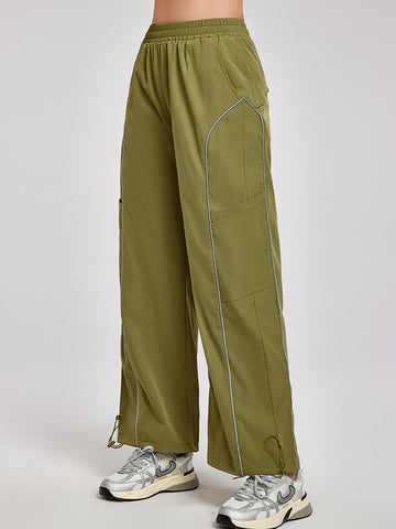 Women's pants high waisted loose straight tube drawstring pocket for sports and leisure, outdoor hiking and mountaineering