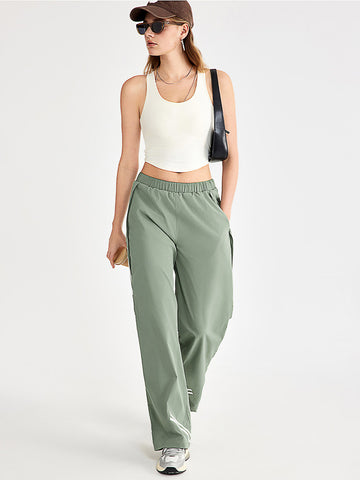 Women's pants high waisted loose straight tube pocket for sports and leisure, outdoor hiking and mountaineering