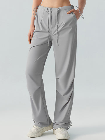 Women's long pants with sun protection, high waisted, loose fitting straight leg work pants, drawstring pockets for sports and leisure