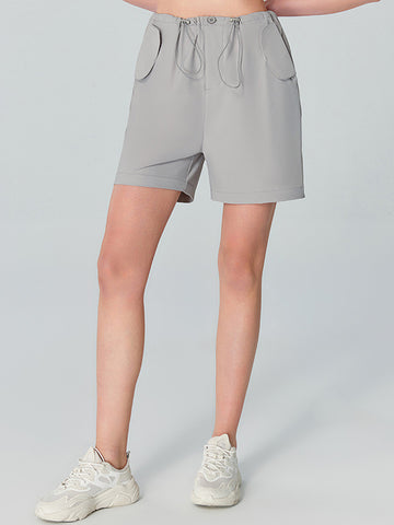 Women's sports shorts with loose drawstring pockets, yoga five quarter pants, outdoor running and fitness cycling pants