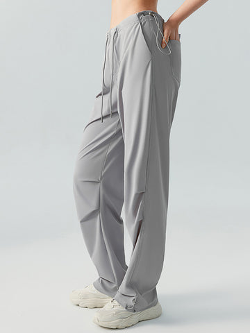 Women's long pants with sun protection, high waisted, loose fitting straight leg work pants, drawstring pockets for sports and leisure