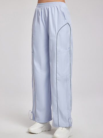 Women's pants high waisted loose straight tube drawstring pocket for sports and leisure, outdoor hiking and mountaineering
